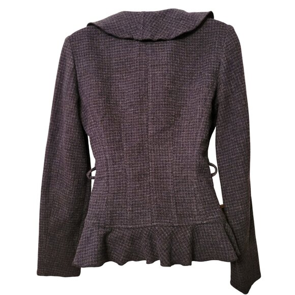 Armani Jeans 0 Blue Gray Tweed Ruffle Wool Fitted Blazer Jacket Twee Academia - Picture 2 of 8